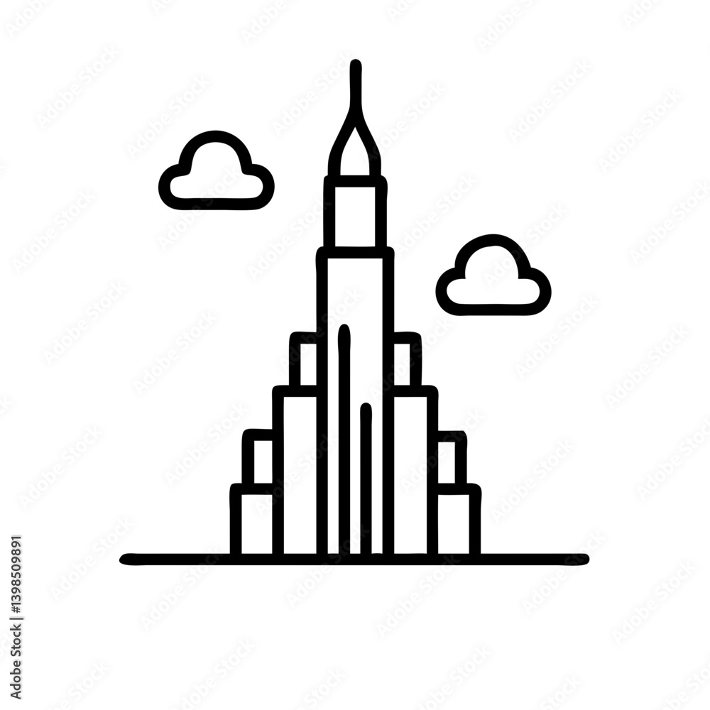 Poster skyscraper building outline with clouds vector illustration for architecture designs and cityscapes