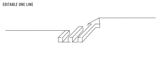 One continuous line drawing of a growing graph,  bar chart. Positive trend concept, increase in business profit, positive dynamic. Editable stroke, vector illustration
