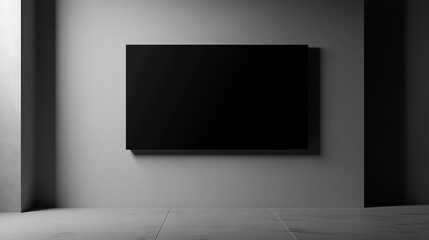 Realistic black screen mockup on a gray wall in a modern interior, ideal for branding, advertising, digital displays, and UI design.