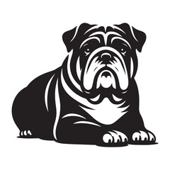 Vector silhouette of a Bulldog, Dog illustration, Dog art, Dog drawing, Pet Animal Silhouette.
