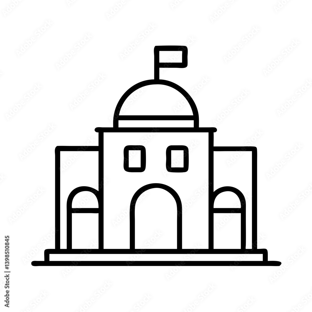 Aufkleber vector line art of a government building with dome and flag for architecture design and concepts