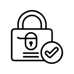 Lock security icon with check mark for verified protection and access control authentication system