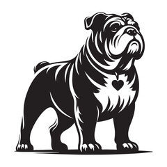 Vector silhouette of a Bulldog, Dog illustration, Dog art, Dog drawing, Pet Animal Silhouette.