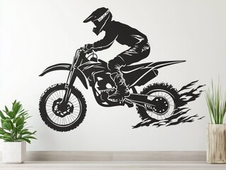 Motocross rider silhouette.  Dynamic action shot of a motocross rider on a bike