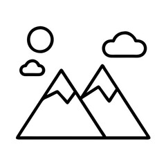 Mountain range landscape with sun and clouds scenic views nature outdoors adventure travel icon vector