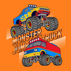 Monster Truck extreme collection, vector illustration