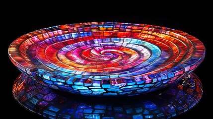 Obraz premium Mosaic Masterpiece: An artistic display of vibrant hues and geometric patterns, this mesmerizing mosaic bowl captures the essence of craftsmanship and creative expression.