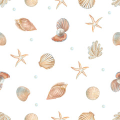 Seamless pattern of sea life hand drawn watercolor. Art work for textile, wallpaper, gift paper. Eps file have transparent background.