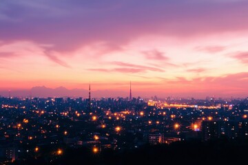 Naklejka premium Cityscape at dusk, soft focus