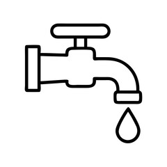 Water faucet dripping vector illustration plumbing fixture tap with water drop outline drawing for design