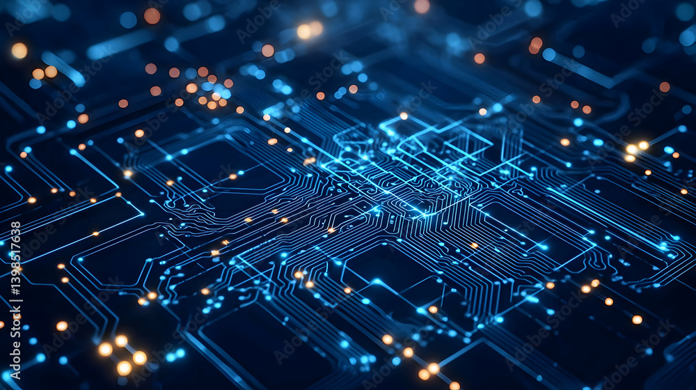 Poster abstract circuit board design with glowing lines