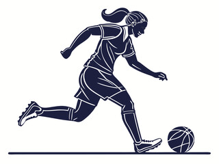 Women’s Football Graphic – Girl Kicking Soccer Ball – Athletic Female Vector Art