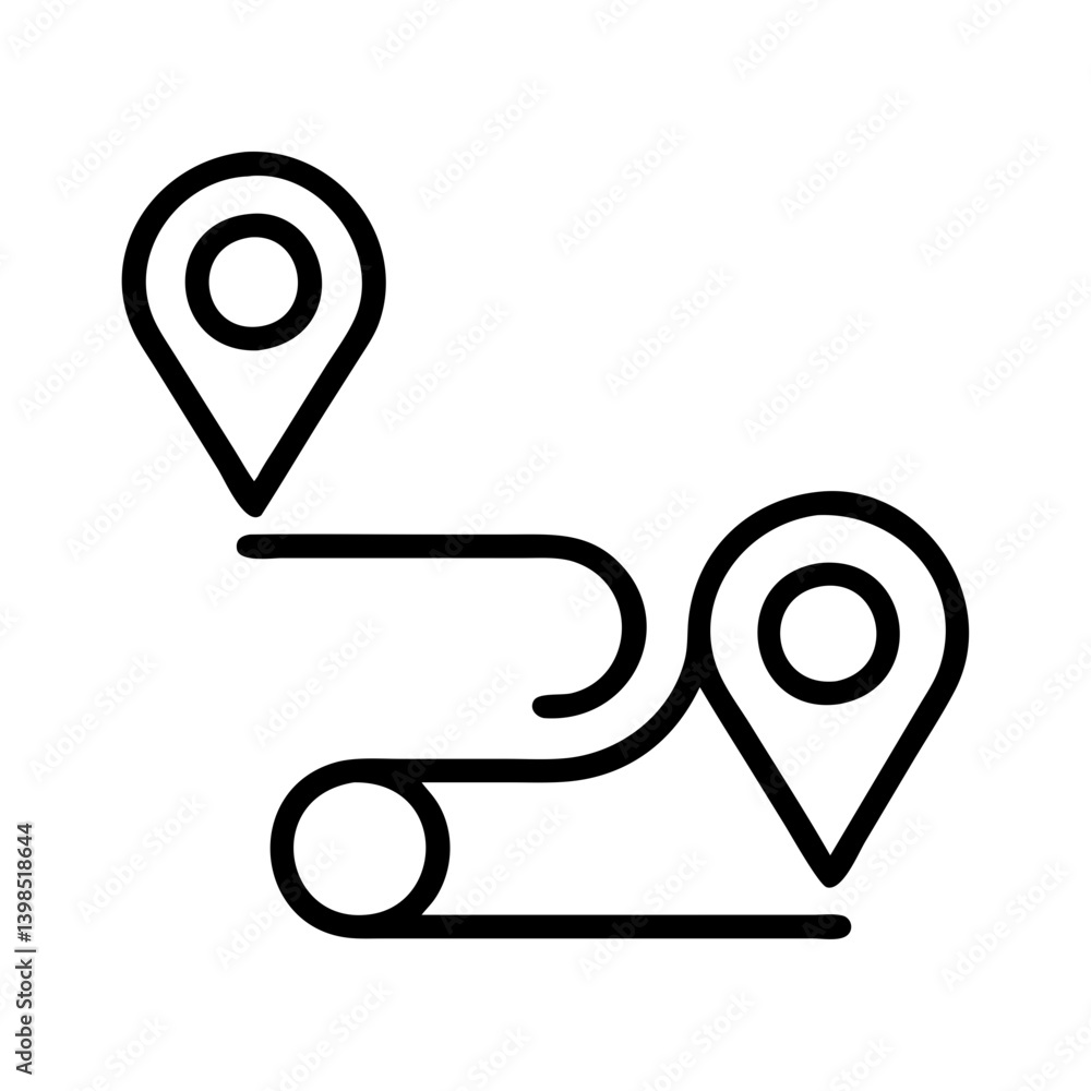 Poster route map direction navigation icon showing path from start location to destination point vector