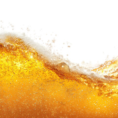 isolated transparent Background. splash of golden beer with soft foam bubbles creates refreshing and lively scene