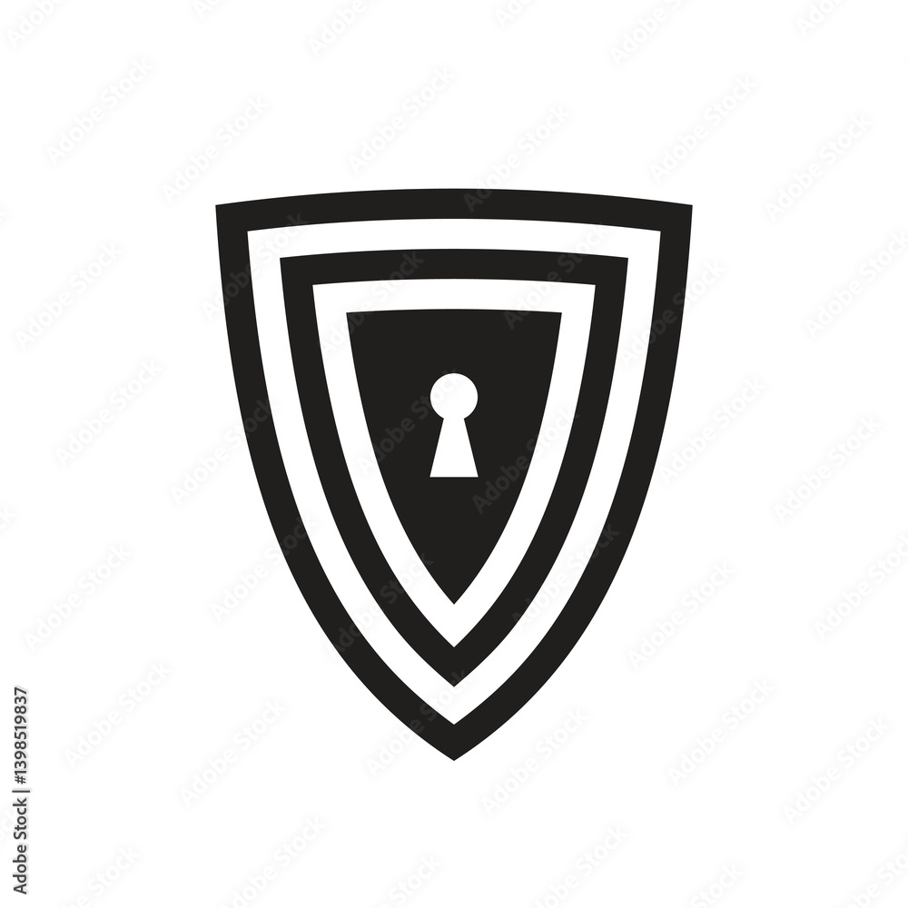 Poster shield with a keyhole image icon sign. guard protection concept symbol. graphic design. vector illus