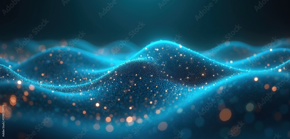 Aufkleber Abstract digital waves background with blue glowing particles. Data tech concept, futuristic energy flow, science communication. Design for website, presentation, banner. Modern digital technology.