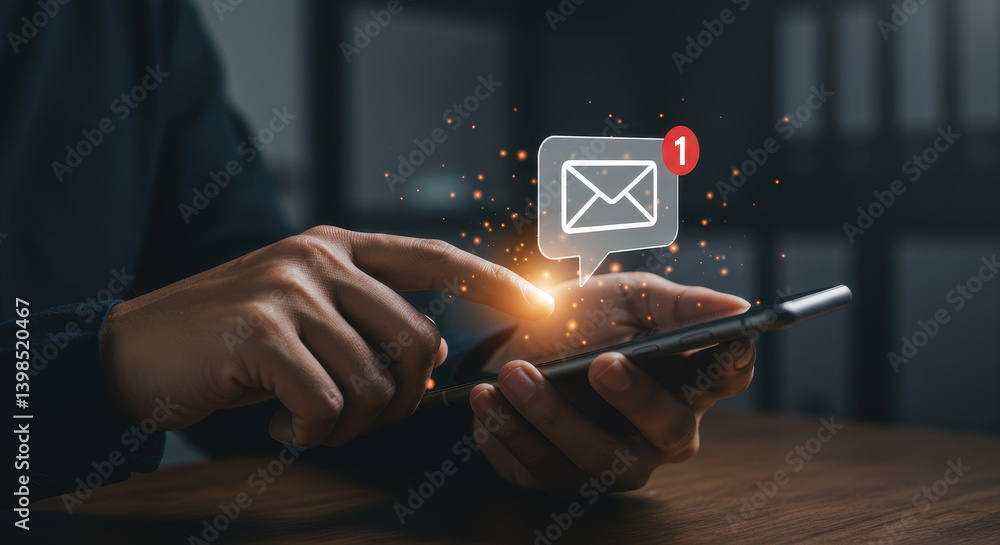 Poster new email alert! checking inbox on phone: communication, technology, and productivity in the digital