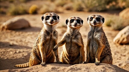 Fototapeta premium Three Meerkat in a Nature.