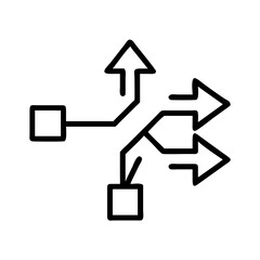 Branching arrows from squares indicating pathways and decision flow on a white background 