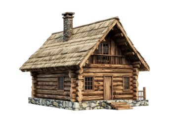a 3d model of a small cabin in the woods on a transparent background, PNG image, PNG file, Generative art.