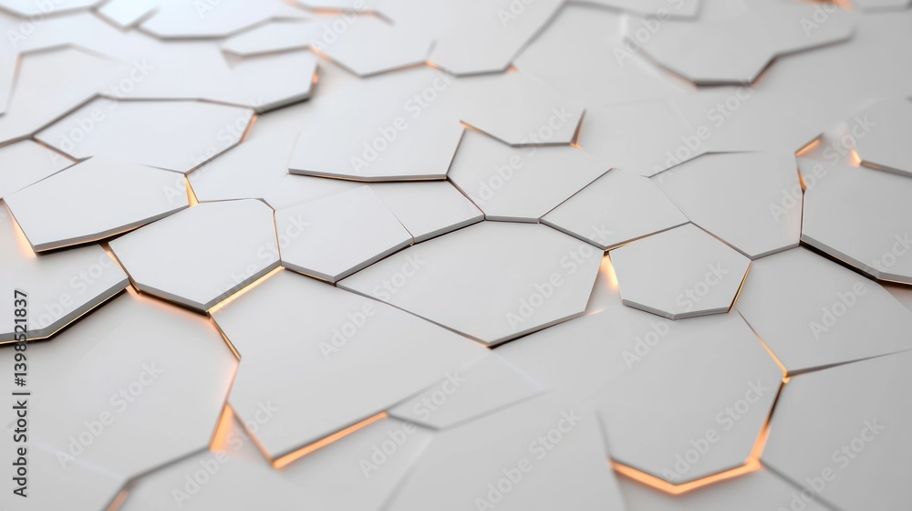 Poster abstract geometric pattern with glowing cracks white tiles background