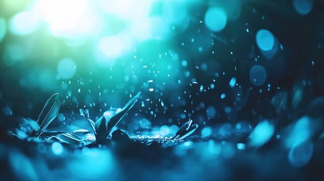 Abstract macro nature scene featuring small plant life with water droplets