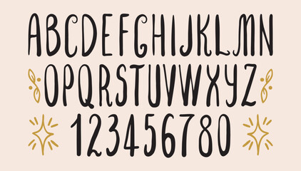 Boho alphabet font retro 70s style. Font for posters, collage.Clipart individual elegant high and narrow letters.