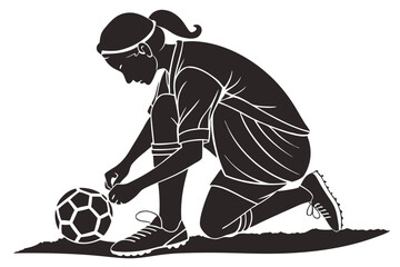 Female Soccer Player Tying Shoes – Pre-Game Preparation Vector – Girl Footballer Focused Moment