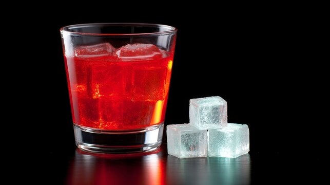 This captivating cocktail features a ruby-red liquid and UV-reactive ice cubes, producing an eerie glow in a dimly lit environment, ideal for parties and nightlife
