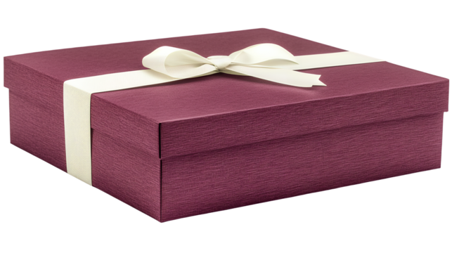 a purple box with a white ribbnd bow on a transparent background, PNG image, PNG file, Generative art.