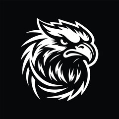Fierce Eagle Head Logo – Black and White Vector Mascot Illustration with Tribal Style Design