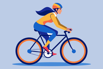 Fototapeta premium Illustration of a woman with dark hair riding a bicycle wearing a helmet and casual clothing outdoors