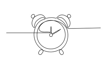 Continuous one line drawing of clock. clock linear icon,  single line art draw of vintage alarm clock. Editable vector.