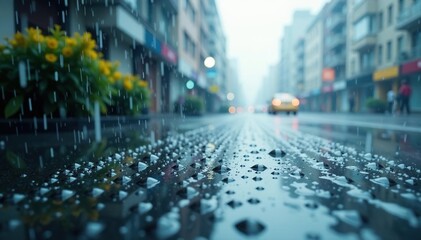 Obraz premium Heavy downpour, large raindrops falling on white , water, drops