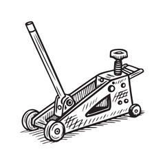A black and white drawing of a jack with a handle