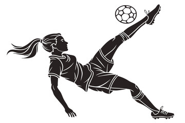 Female Soccer Player Bicycle Kick – Dynamic Sports Action Silhouette – Women’s Football Art