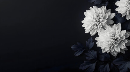 white chrysanthemum on black background condolence funeral template