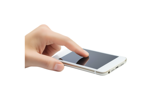 Hand touching the screen of a smartphone, demonstrating interaction with a mobile device