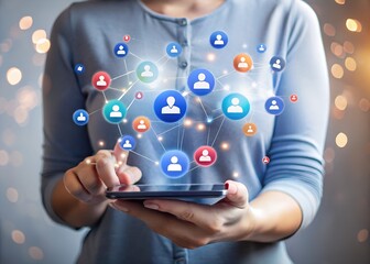 Woman using a futuristic AR interface at work