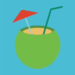  coconut drink with umbrella and straw