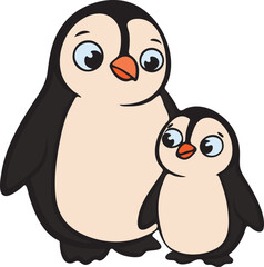 Adorable Penguin Hug Parent and Baby Animal Flat Design