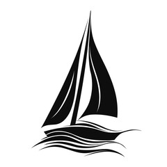 Sailboat on ocean waves in abstract black silhouette


