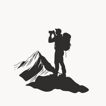 photographer silhouette mountain peak landscape clip art preview