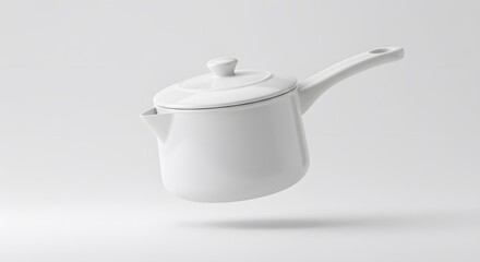 Obraz premium Elegant White Ceramic Saucepan with Lid and Handle a Modern Kitchen Essential