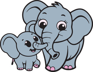  Elephant Mom and Calf  Minimalist Line Art Safari Animal Vector