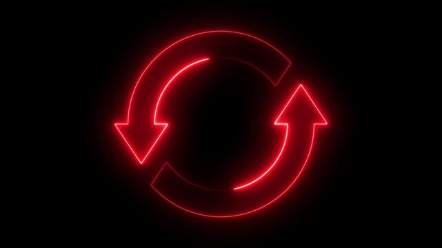 Neon line refresh arrow icon on black background. Abstract beautiful neon refresh and recycle icon animation background