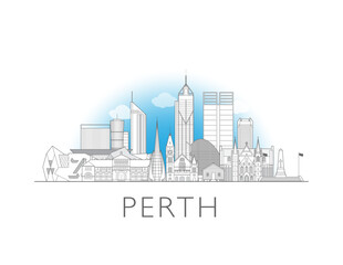 Obraz premium Perth, Australia cityscape illustration skyline drawing