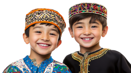 a portrait of a young boy and girl wearing traditional costumes photo on a transparent background, PNG image, PNG file, Generative art.