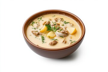 Delicious hearty soup with herbs and potatoes. Great for food blogs, restaurant menus, or comfort food campaigns.
