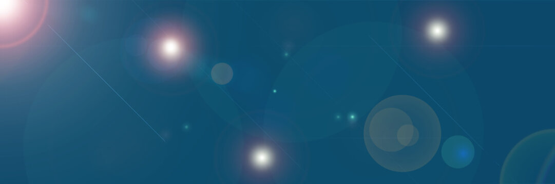 Abstract illustration with lens flare effects and light highlights on blue background. Suitable for design, covers, banners and web decor.